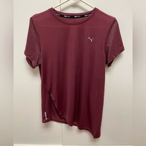 NWT Puma Women’s athletic shirt Poly/spandex Slits front/back Sparkle sleeves Lg